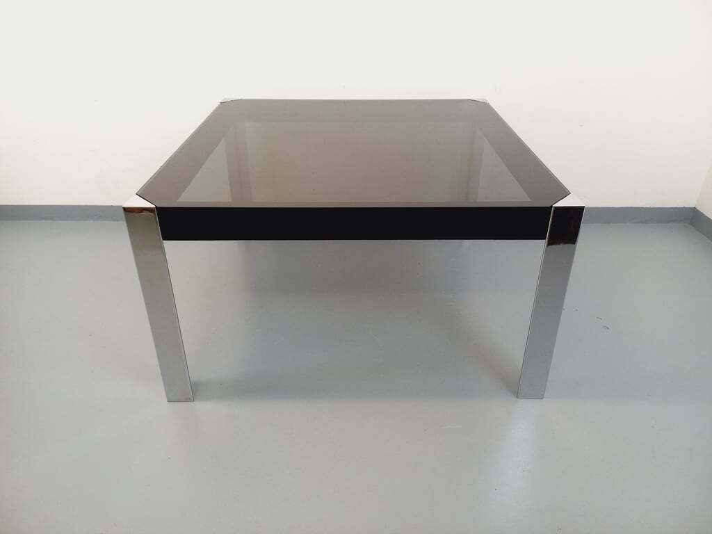 Guido Faleschini Square Table For Mariani X Hermès In Smoked Glass And Chromed Metal photo for sale