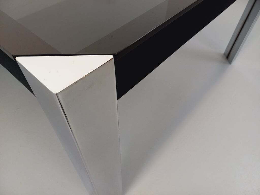 Guido Faleschini Square Table For Mariani X Hermès In Smoked Glass And Chromed Metal photo vinterior