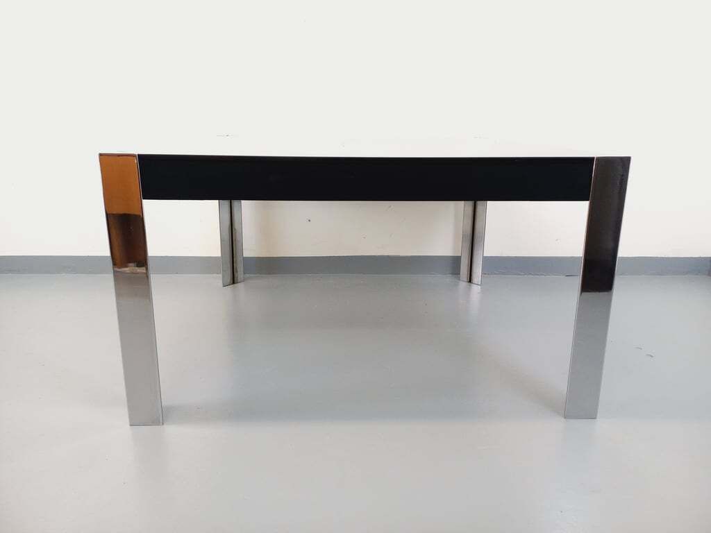photo vinterior Guido Faleschini Square Table For Mariani X Hermès In Smoked Glass And Chromed Metal