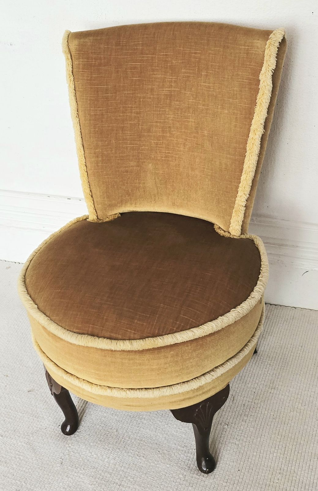 Art Deco Gold Velvet Bedroom Chair With Carved Mahogany Legs, 1930s. photo vintage