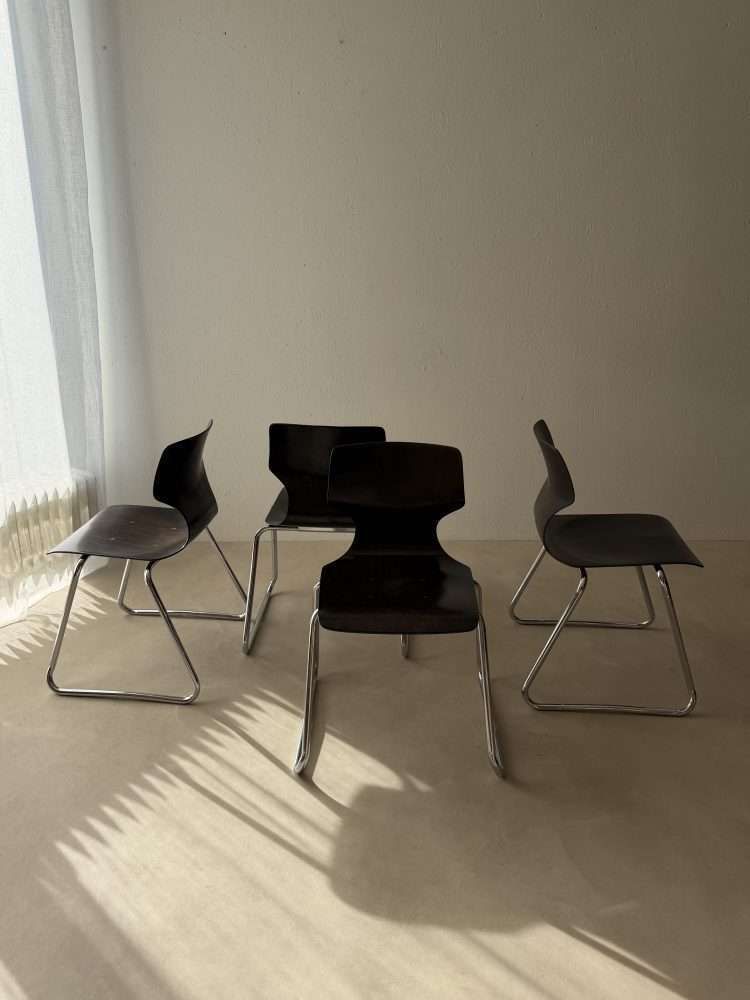 Vintage Flötotto Sled Chairs 1970s Ebony Chrome photo vinterior