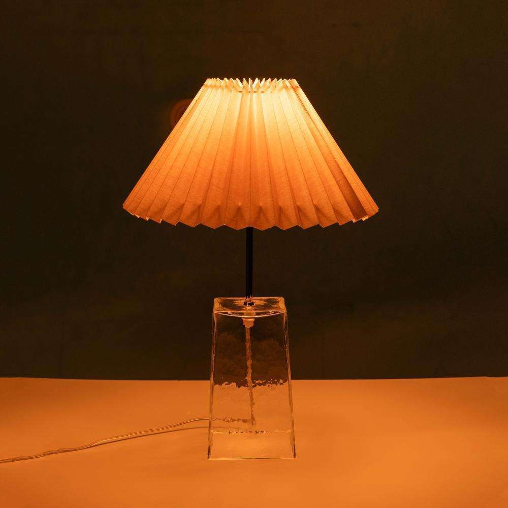 Minimalist Glass Table Lamp From The 1980s With A Pleated Shade photo 227.0
