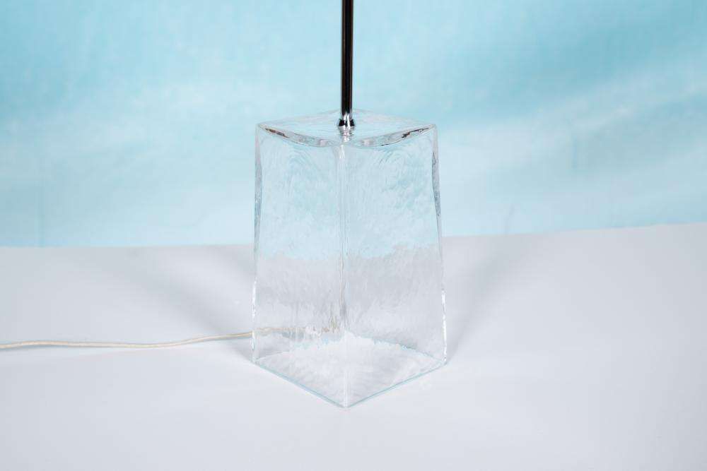 Minimalist Glass Table Lamp From The 1980s With A Pleated Shade photo vinterior