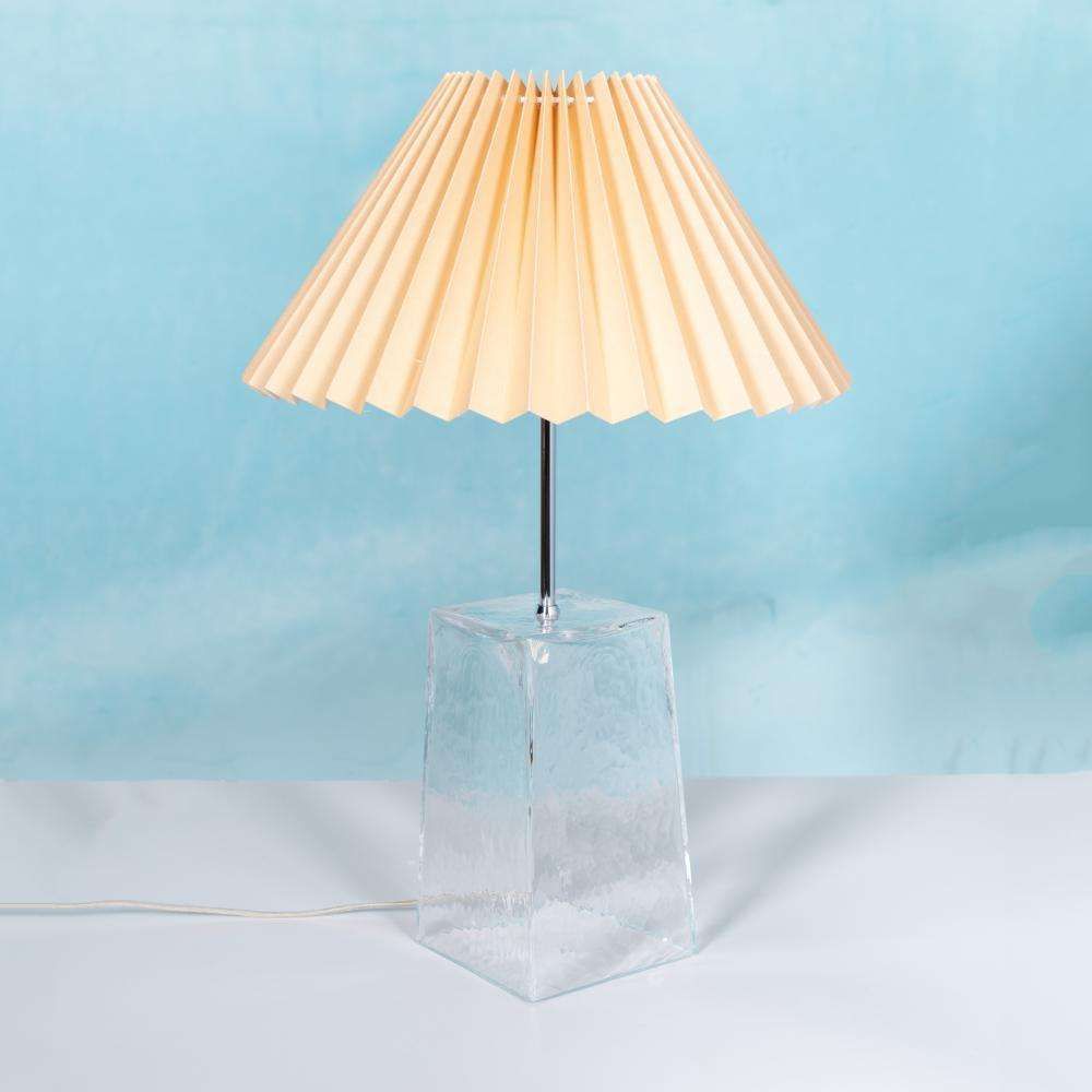 Lighting Minimalist Glass Table Lamp From The 1980s With A Pleated Shade photo