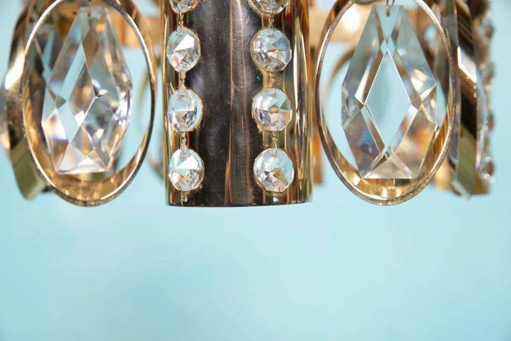 545.0 Midcentury Palwa Chandelier Pendant Lamp Crystal, Glass & Brass photo