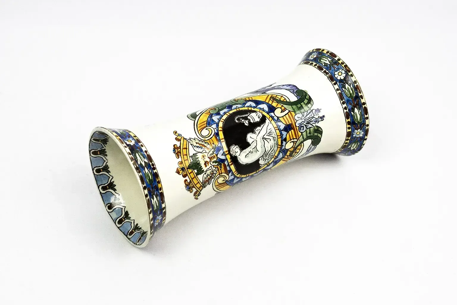 A Fine Earthenware Horn Shaped Vase, Decorated With Renaissance Grotesques — Gien Pottery, Late 19th Century photo furniture