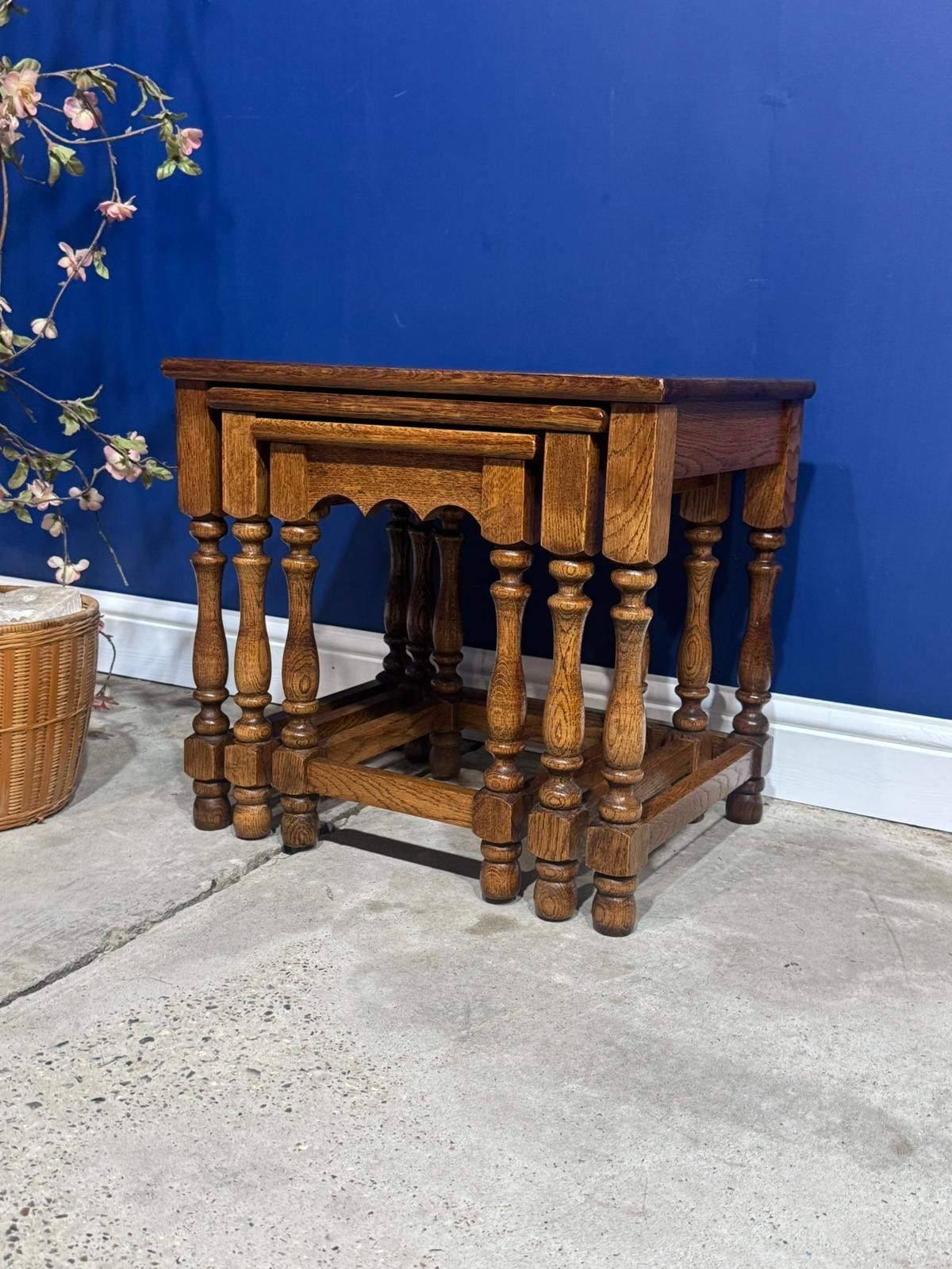 Vintage Oak Nest Of Tables Graduated Nesting Side Tables English Quality photo for sale