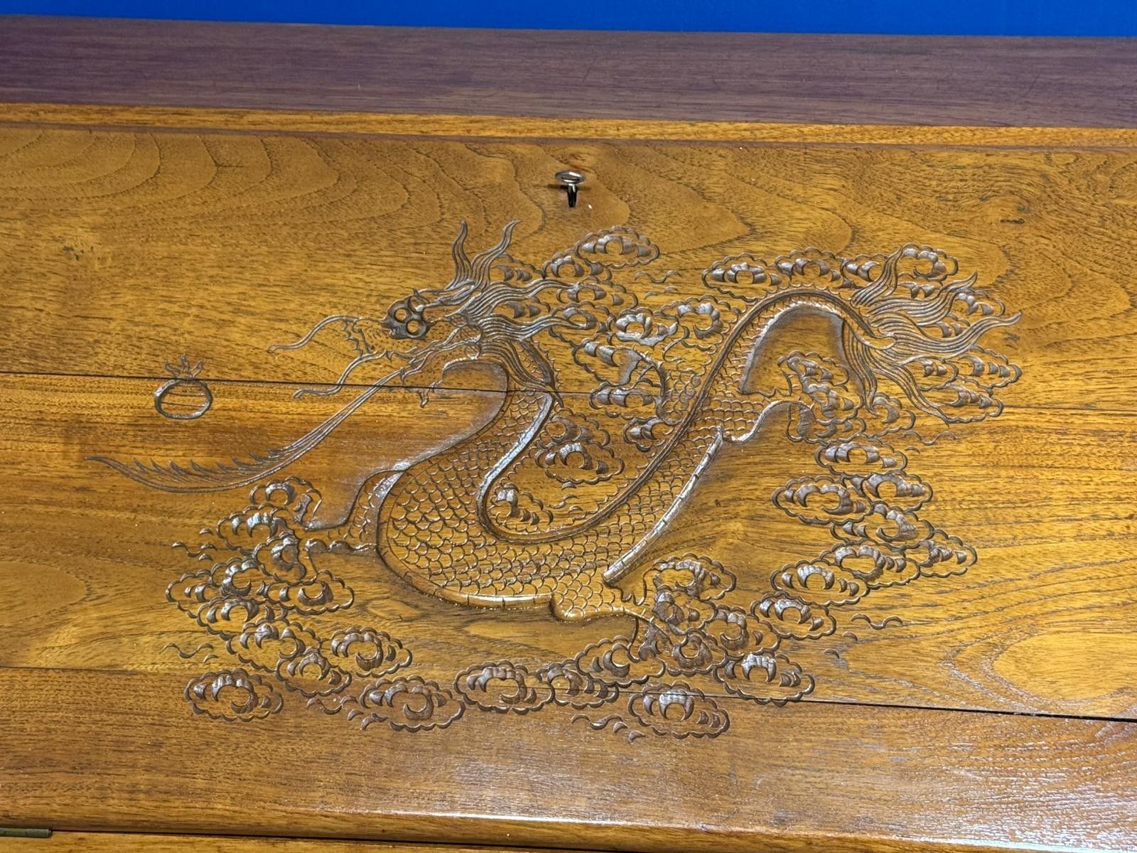 Vintage Chinese Carved Bureau Desk Sideboard Dragon Oriental Cabriolet Legs Claw photo 175.0