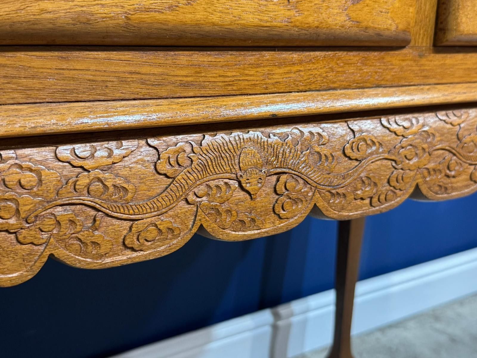Vintage Chinese Carved Bureau Desk Sideboard Dragon Oriental Cabriolet Legs Claw photo vintage