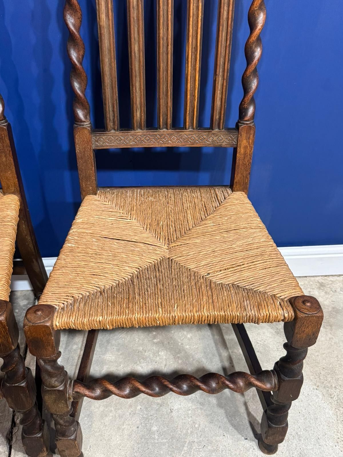 Furniture Victorian Barley Twist Chairs With Reed Seat Base Antique Vintage Ornate Dining photo