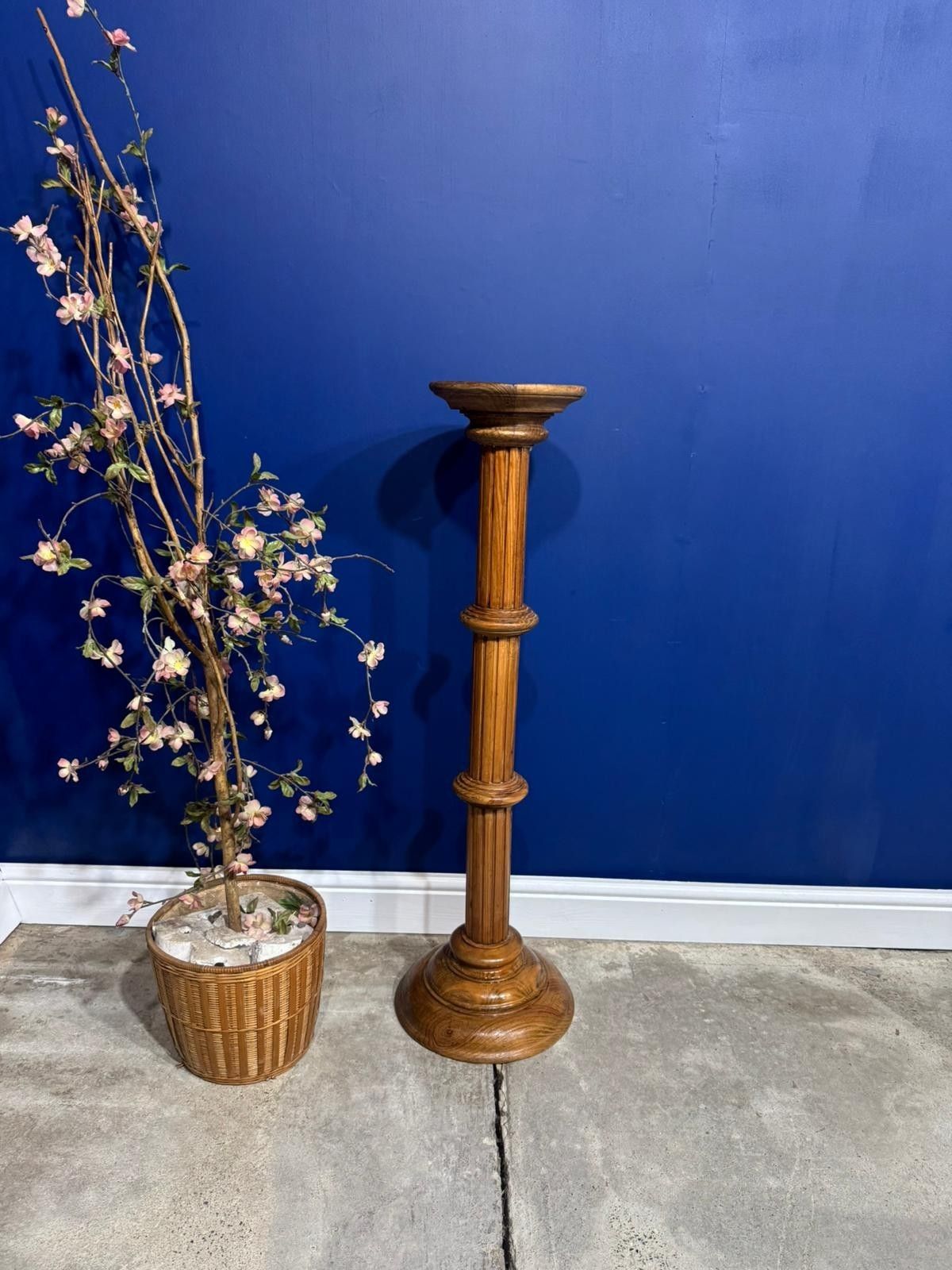 Vintage Plant Stand Wooden Pine Turned Column  Pedestal Jardiniere photo furniture