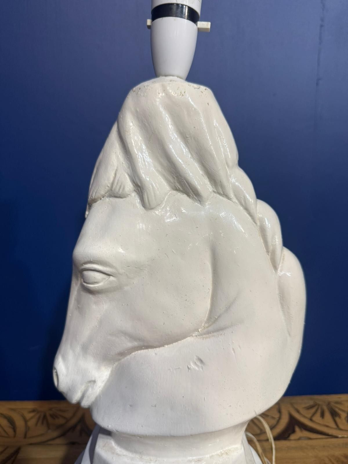 Vintage Horse Head Lamp Mid Century Chess Knight Desk Plaster Sculpture photo for sale