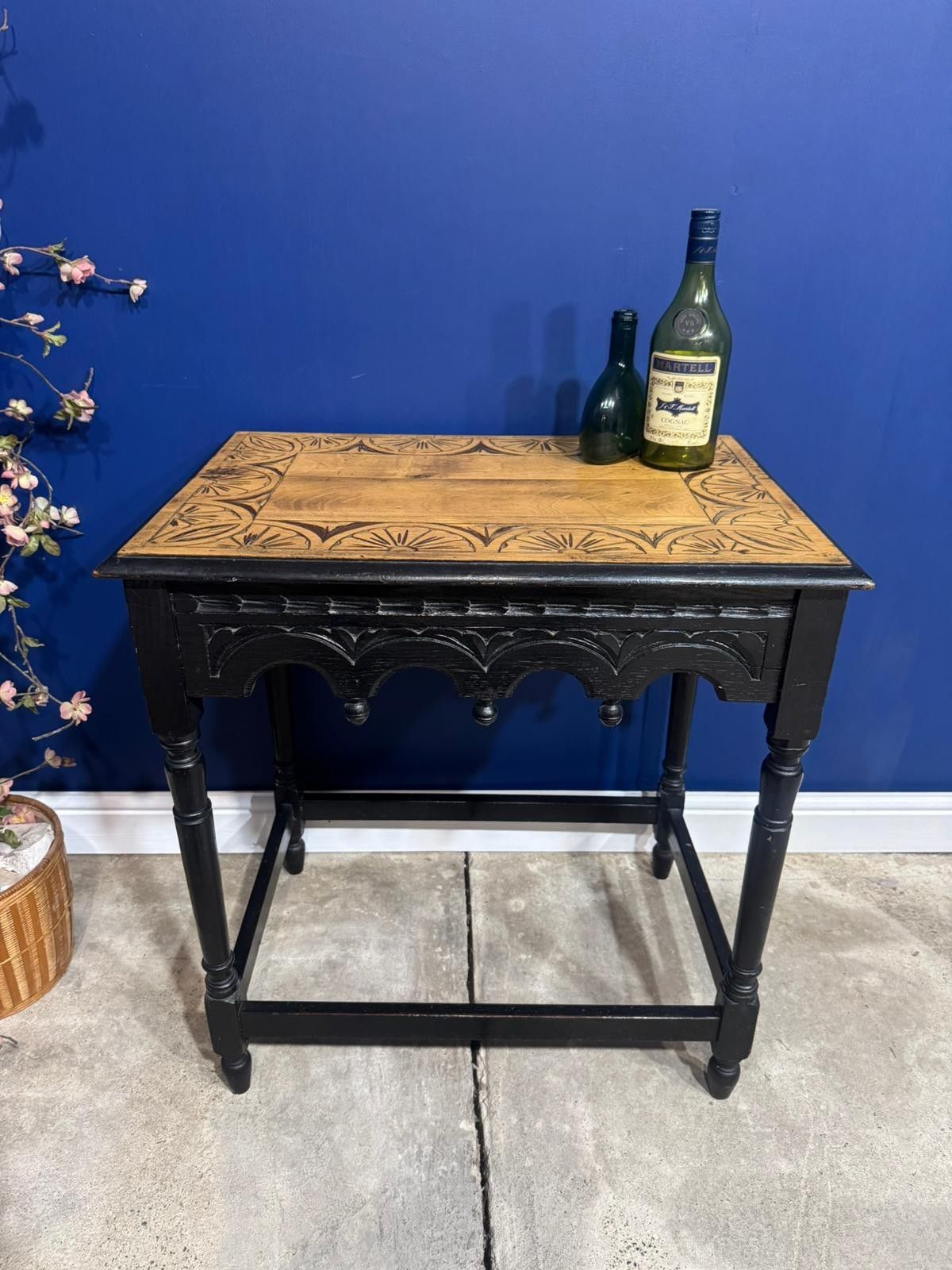 Victorian Carved Oak Side Table Console Wine Antique Gothic Black Vintage photo furniture