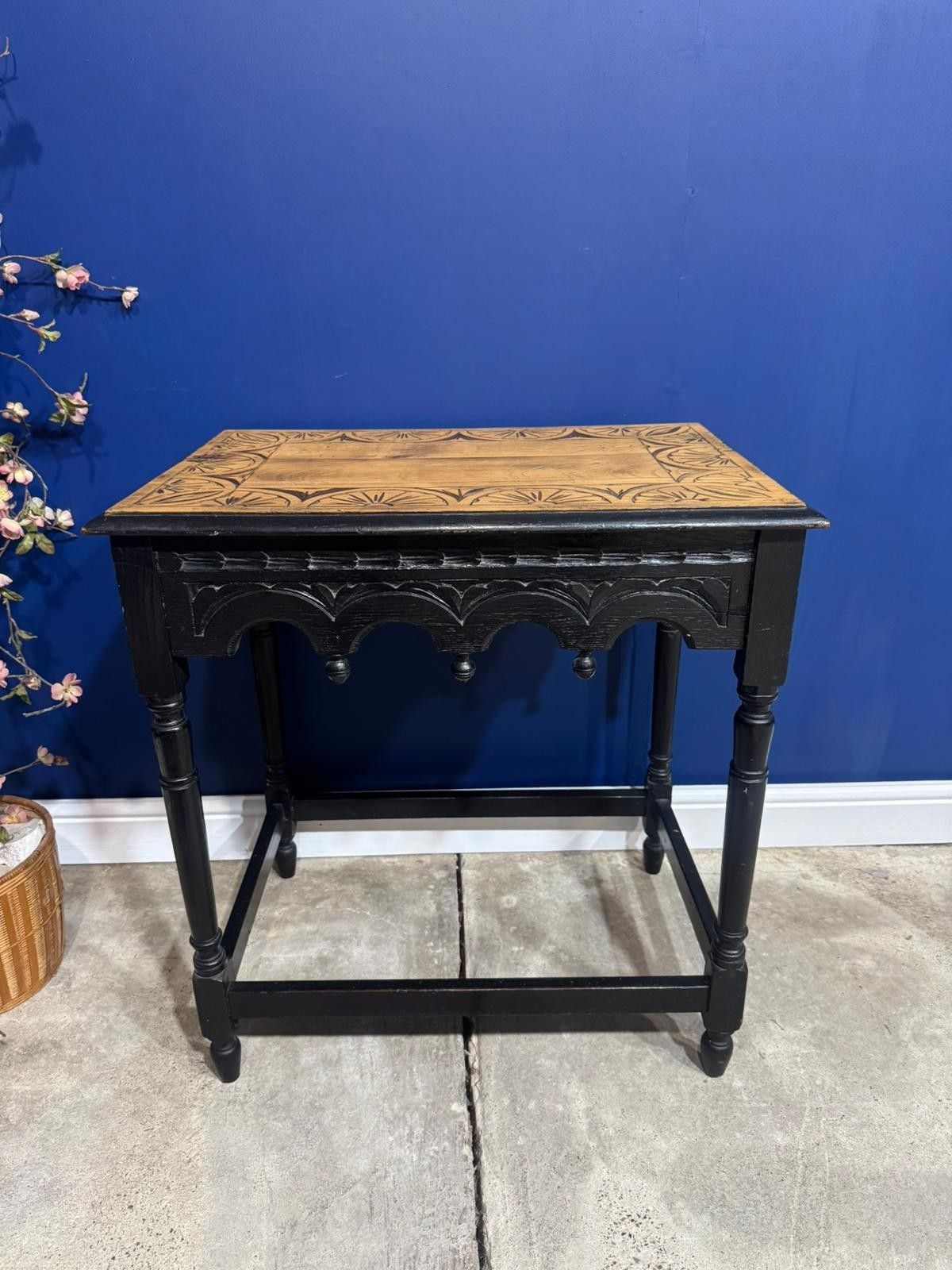 Victorian Carved Oak Side Table Console Wine Antique Gothic Black Vintage photo for sale