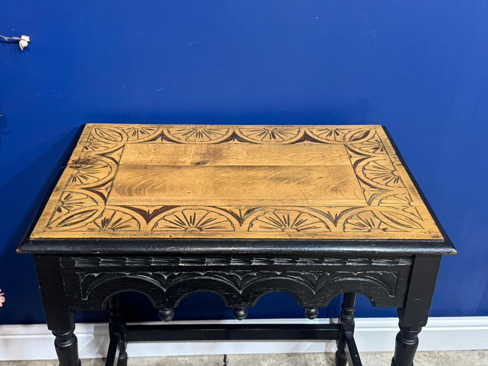 Victorian Carved Oak Side Table Console Wine Antique Gothic Black Vintage photo 125.0