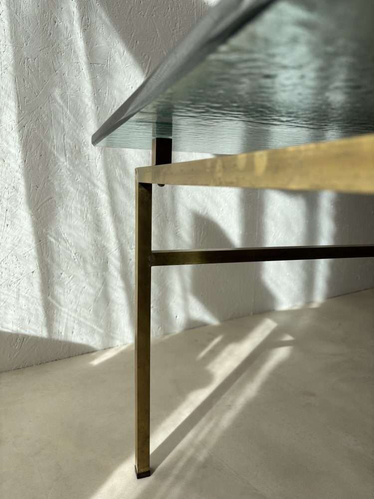 Swedish Brass Coffee Table With Marbled Glass Top, 1960s photo Furniture