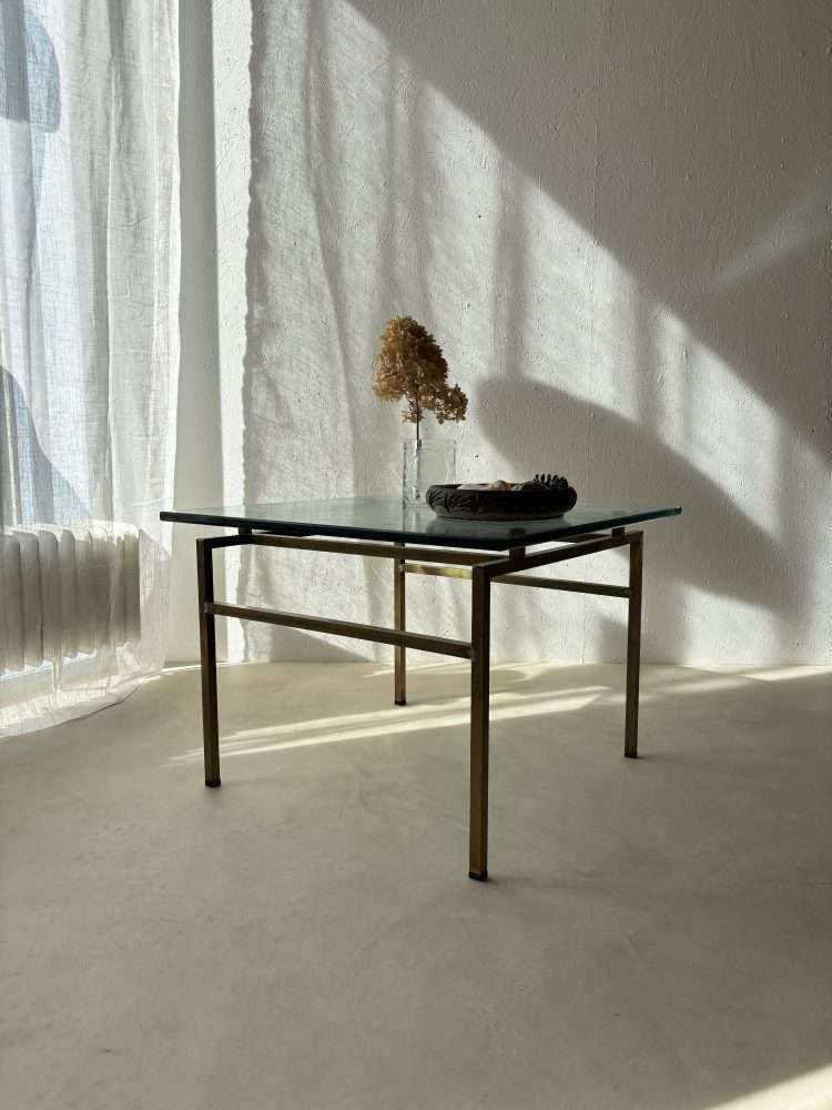 Swedish Brass Coffee Table With Marbled Glass Top, 1960s photo vinterior
