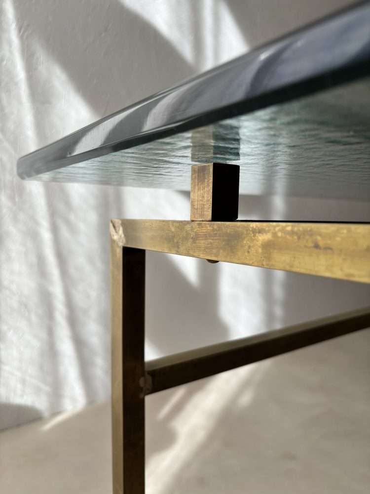 Swedish Brass Coffee Table With Marbled Glass Top, 1960s photo buy
