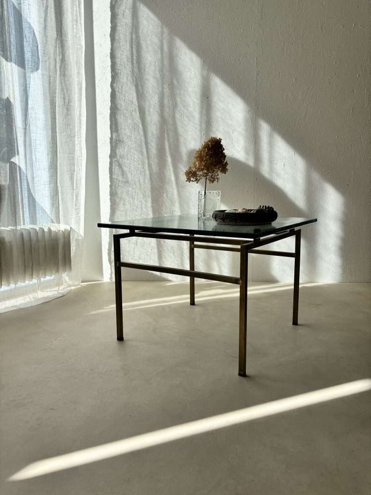 574.0 Swedish Brass Coffee Table With Marbled Glass Top, 1960s photo