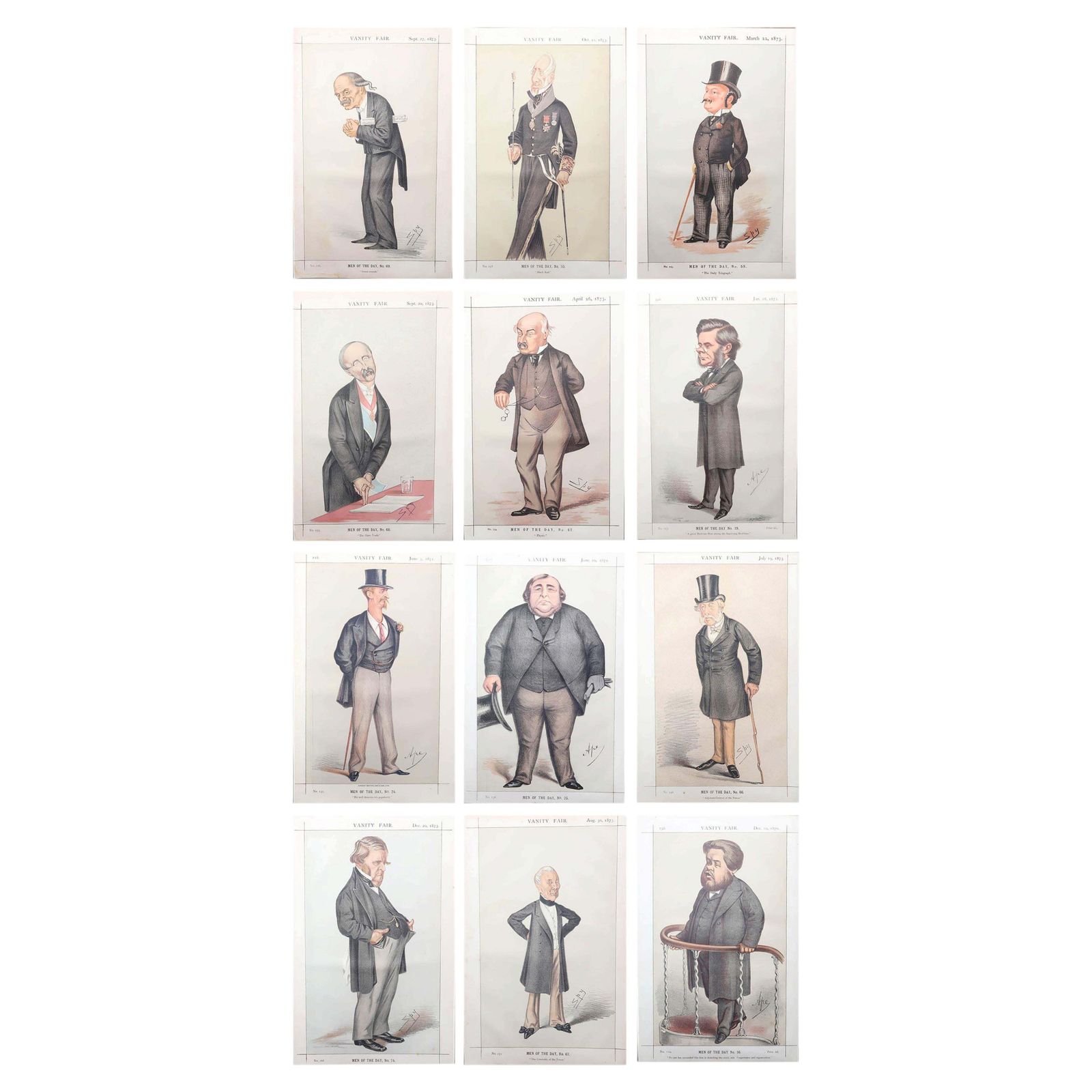 Set Of 12 Original Antique Vanity Fair " Spy " Prints. " Men Of The Day ". 1873