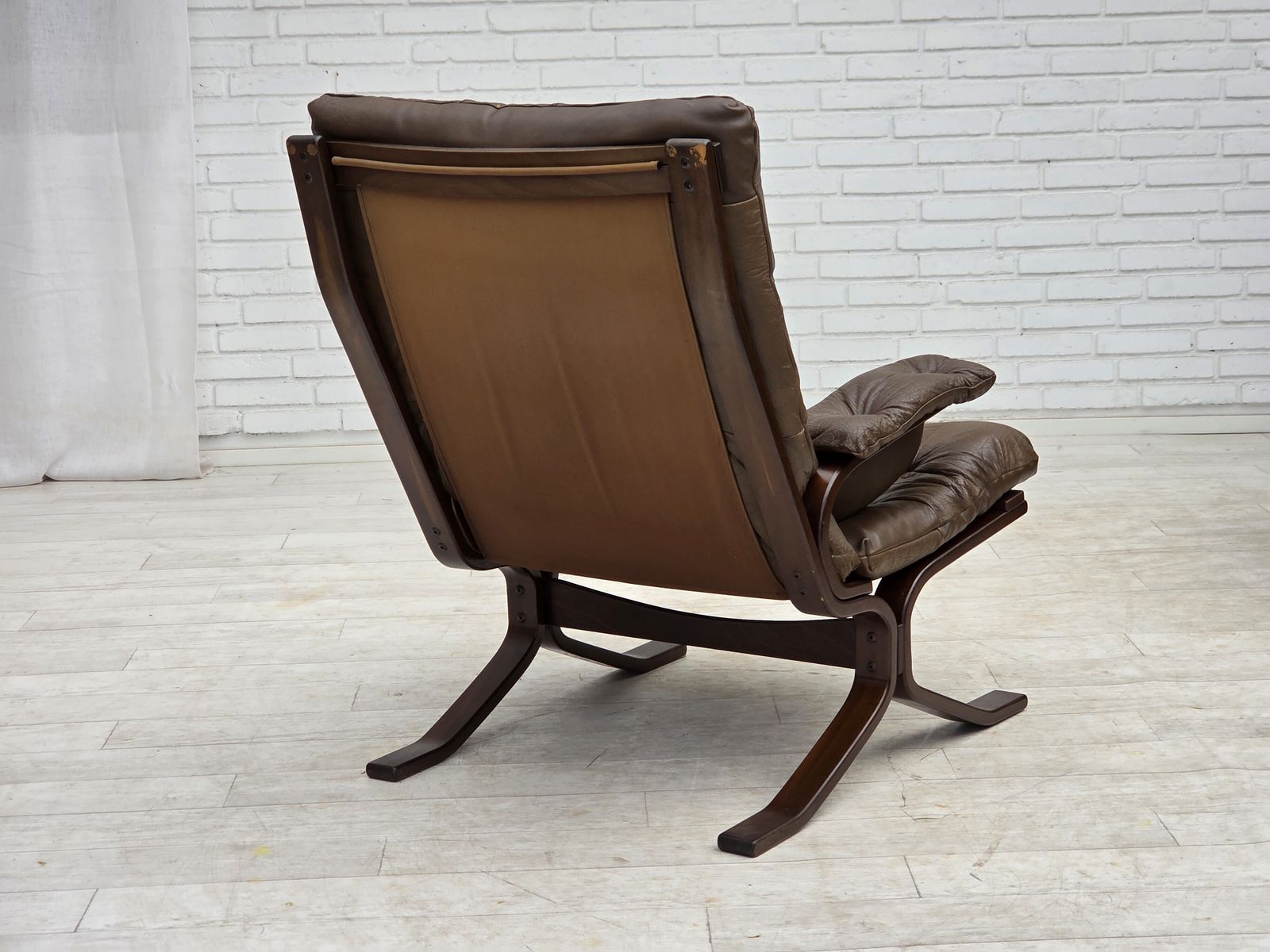 photo for sale 1970s, Scandinavian Design, Armchair In Brown Furniture Leather.