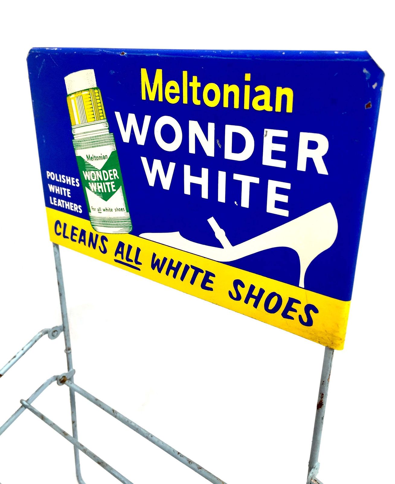 Antique Advertising Shop Counter Display Stand Meltonian Polish Metal Sign 1950s photo Furniture