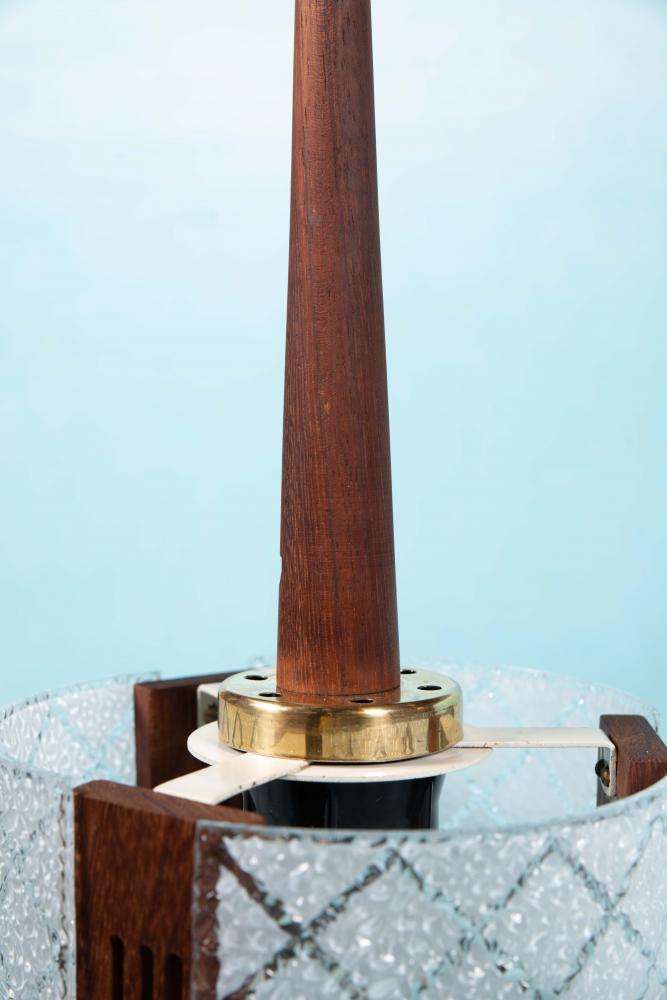 Vintage Chic Pendant Lamp From The 1960s, Teak, Glass, And Brass. photo Lighting