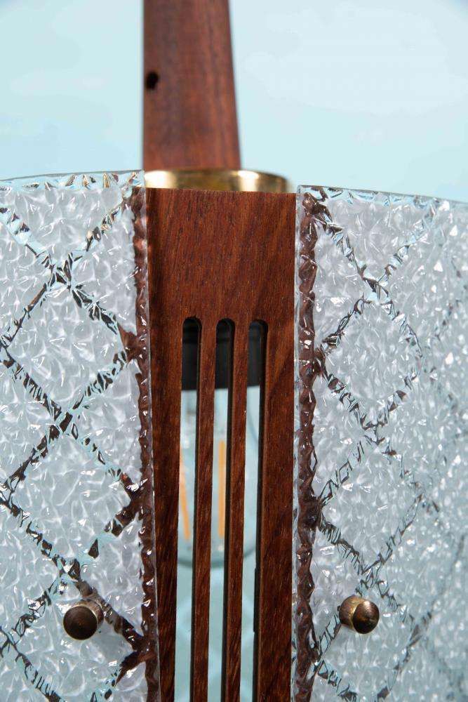 Vintage Chic Pendant Lamp From The 1960s, Teak, Glass, And Brass. photo vinterior