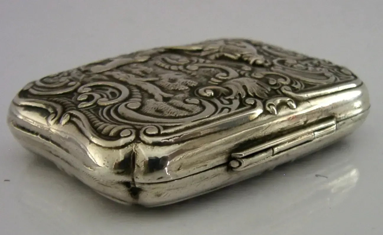 Boîte de chasse au faisan en argent massif, importation française d'époque, 54 g, vers 1900 photo vinterior