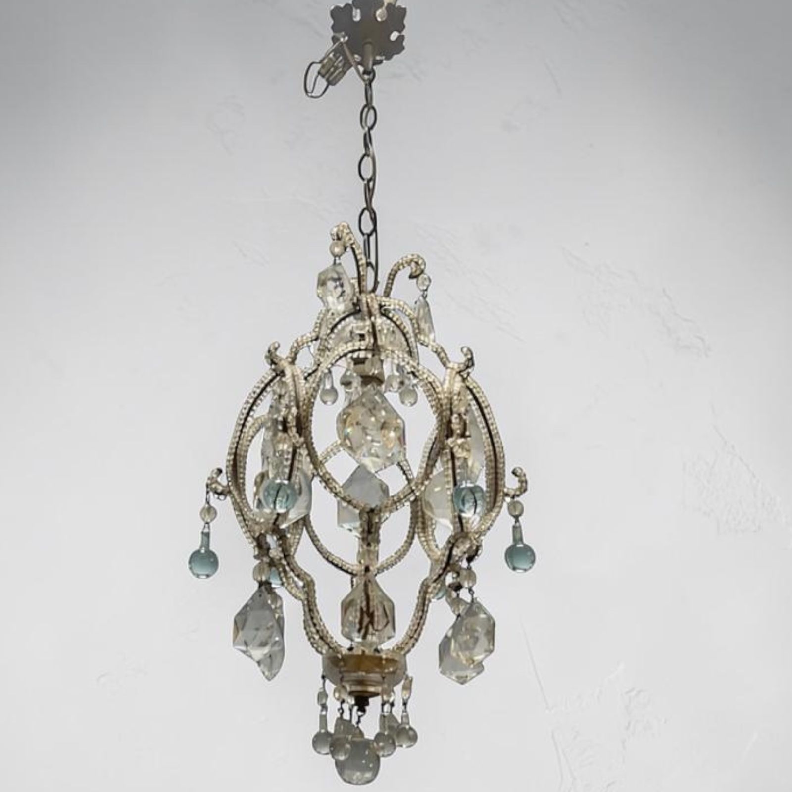 Vintage Crystal Beaded Pendant Light With Murano Glass Drops, Italy