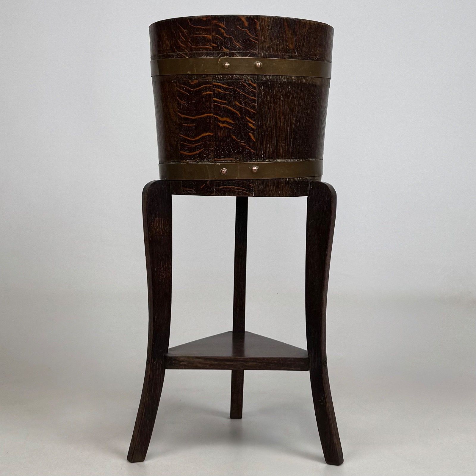 Antique 20th Century Small Barrel Plant Stand In Oak ( Af 5644 ) photo Home Decor