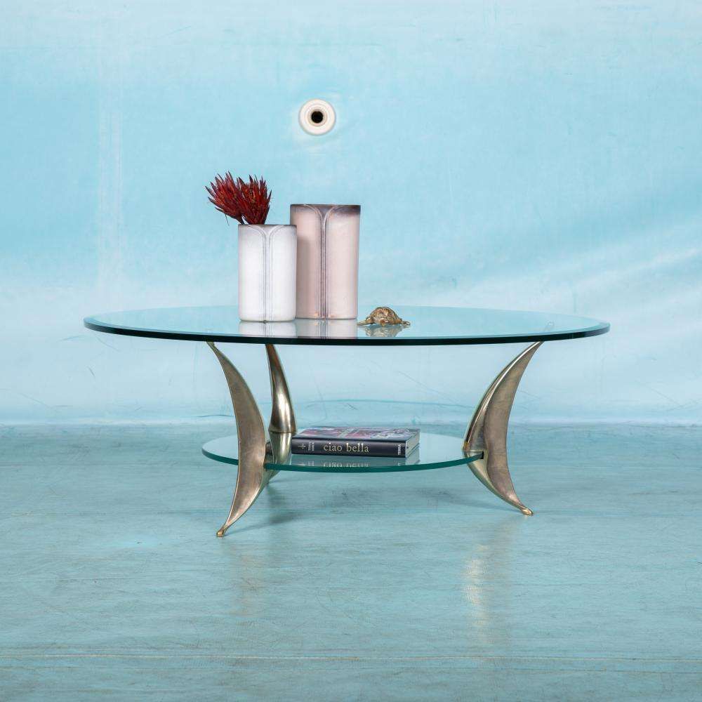 photo furniture Space Age Italiaans Design Salontafel – Messing Salontafel