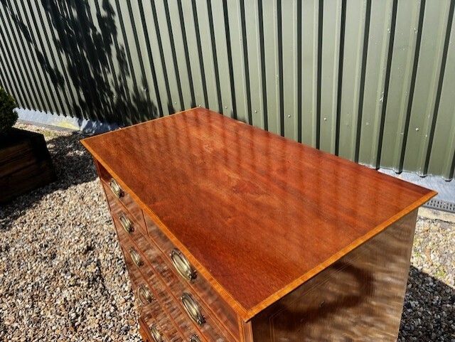 A Fine Quality Sheraton Revival Edwardian Period Mahogany Tall Chest. photo for sale