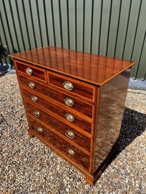 photo buy A Fine Quality Sheraton Revival Edwardian Period Mahogany Tall Chest.