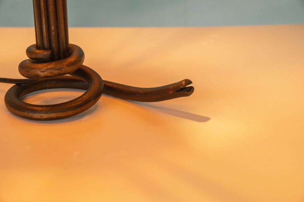photo furniture Art Deco Smeedijzeren Slanglamp Jaren 40 Tafellamp Slangenkap