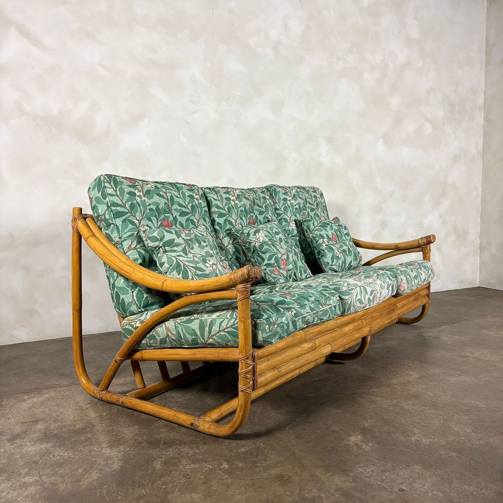 Mid Century Angraves Of Leicester Three Seater Sofa Invincible William Morris Bamboo Retro Mcm photo furniture