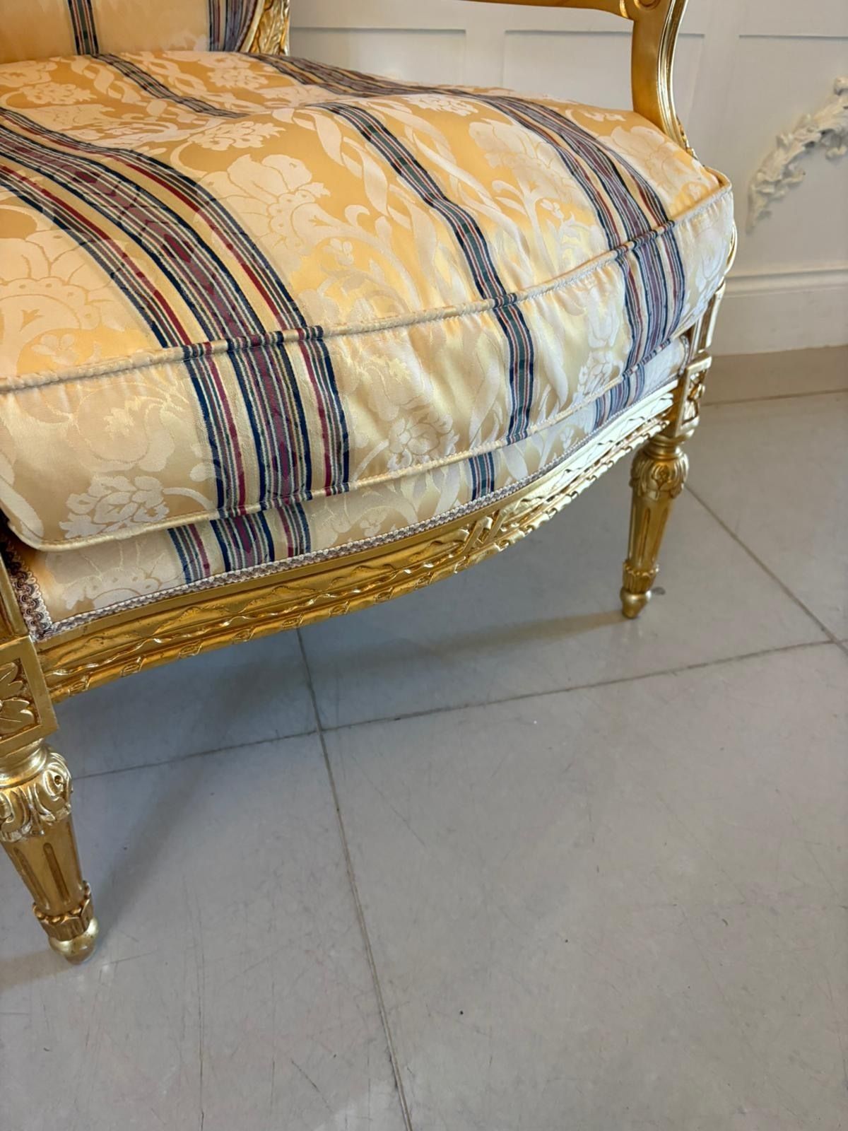 Furniture Antique French Giltwood Bergère Armchairs Set Of 4 Louis XVI Style Salon Chairs photo