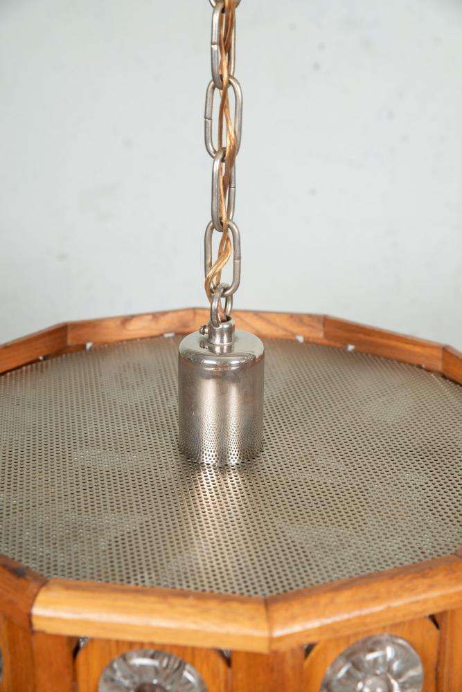 Vintage Glazen En Houten Hanglamp, Jaren 1960, Boheemse Stijl, Zweden photo 349.0