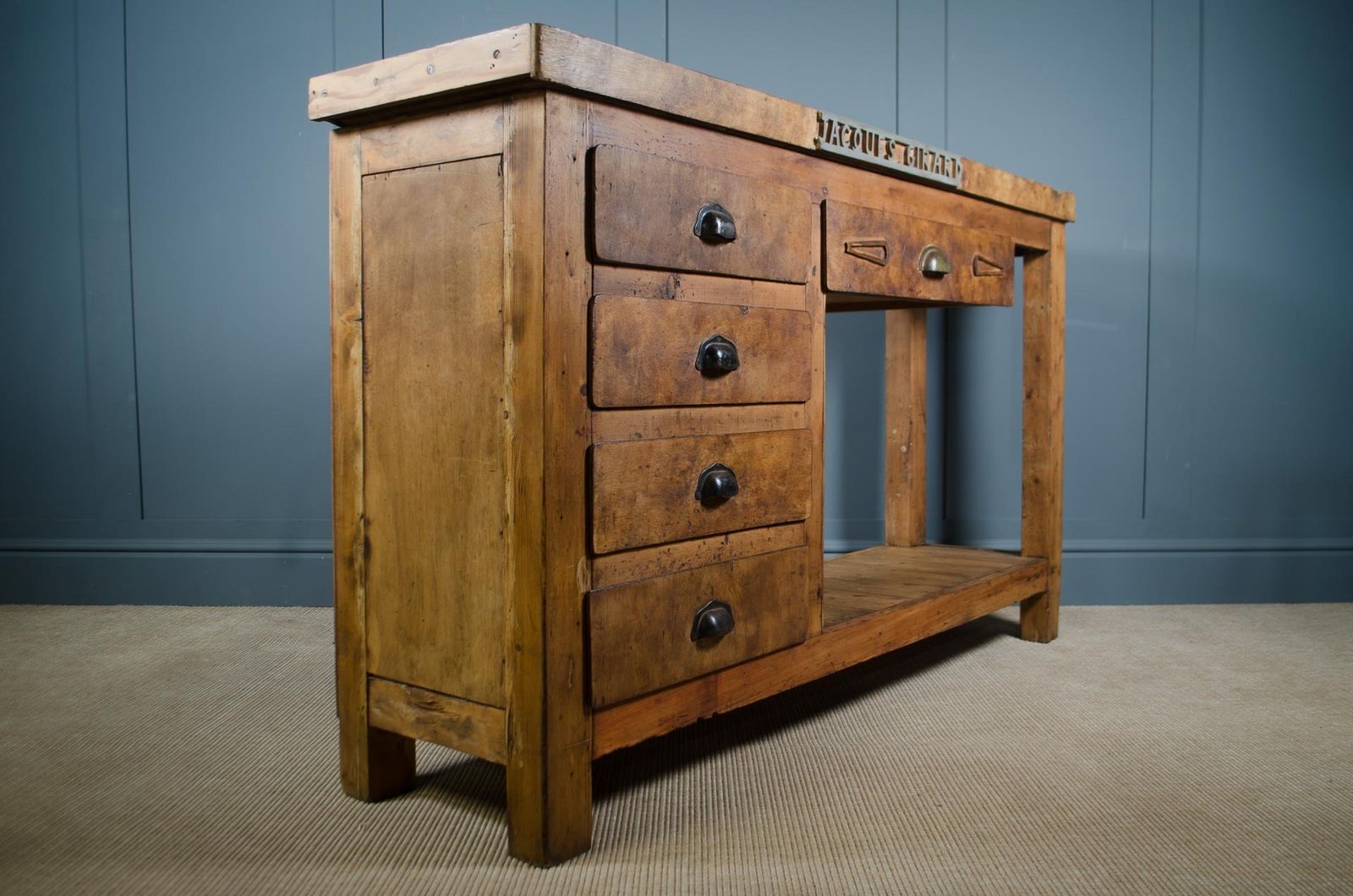Antique Reclaimed French Blacksmiths Oak Workbench Kitchen Island photo furniture