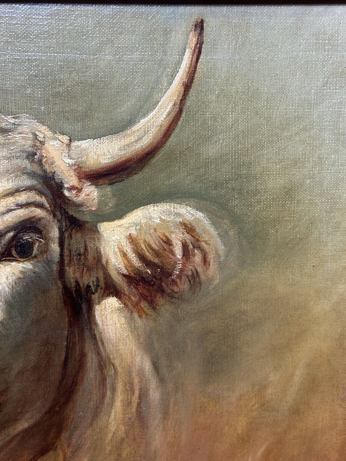 photo vinterior 19th Century Prize White Hereford Bull Portrait Oil Painting Signed E Wood