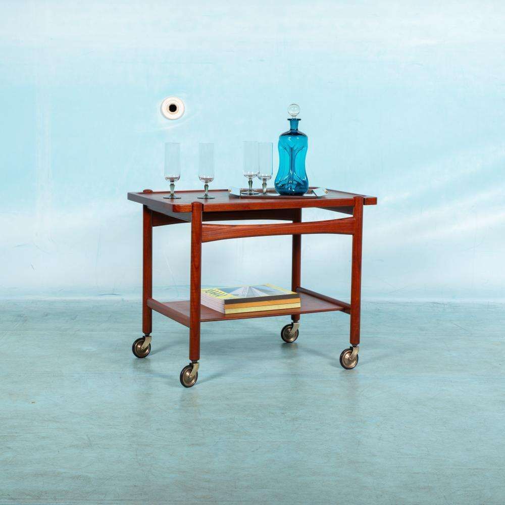 Vintage Teak Serving Trolley, Danish Design Bar Cart Wegner