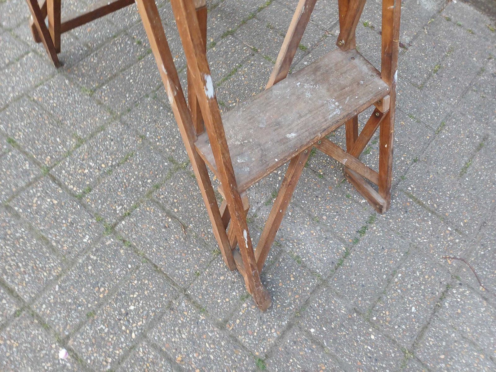 Antique Wooden Step Ladder Early 20th Century Pine Stand Rustic Shelving Display Clothes Rack Shabby Chic Folding Decor photo vintage