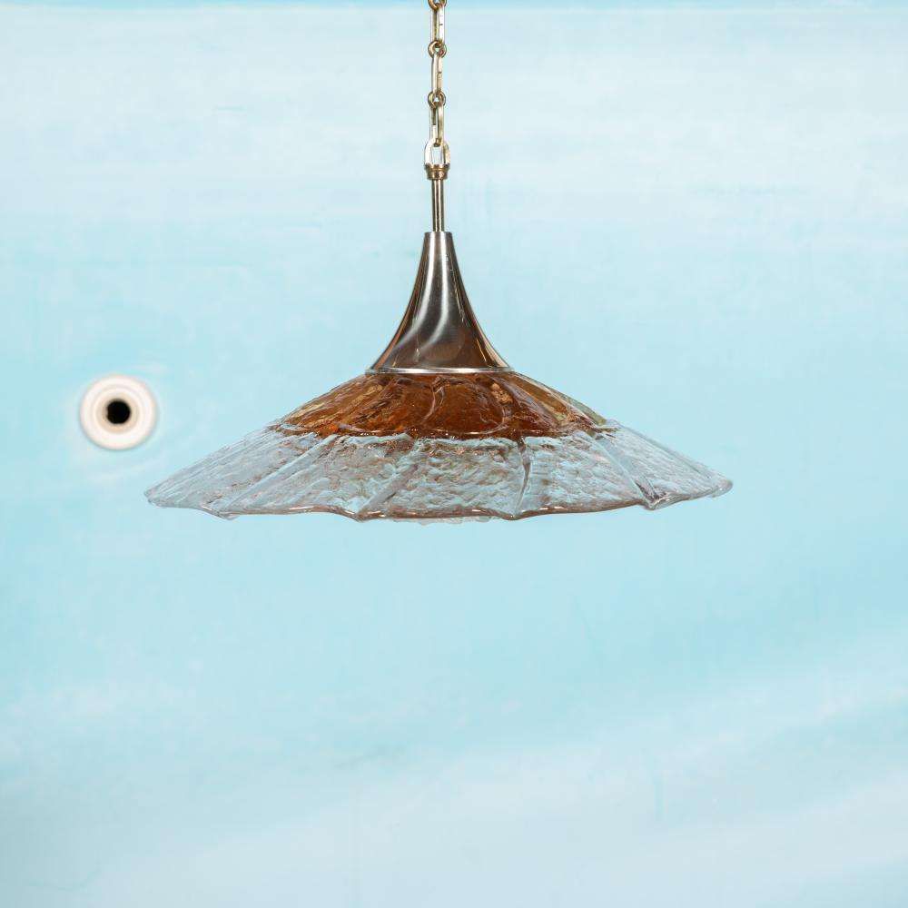 Midmod Glass Pendant Lamp Orrefors, 60s Japandi Glass Pendant photo for sale
