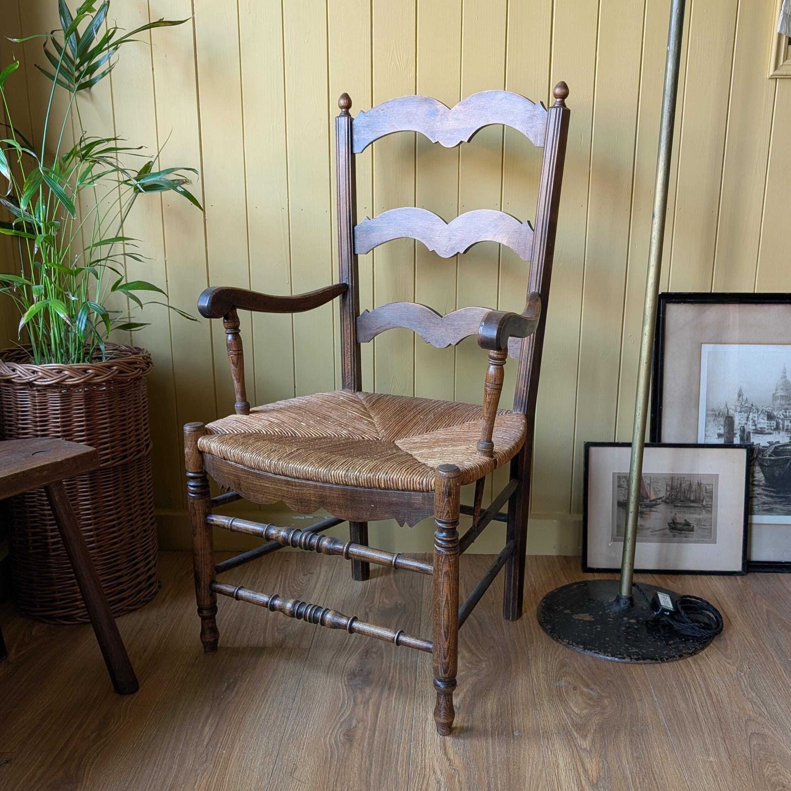 Antique French County Ladder Back Armchair