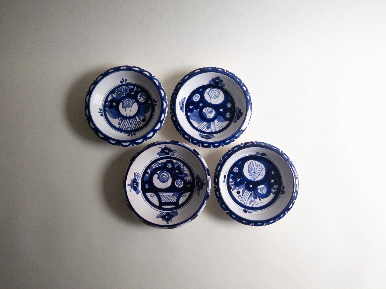 Swiss Pottery By Luzerner Keramik   Blue And White Bowls   Floral Decor   Set Of 4