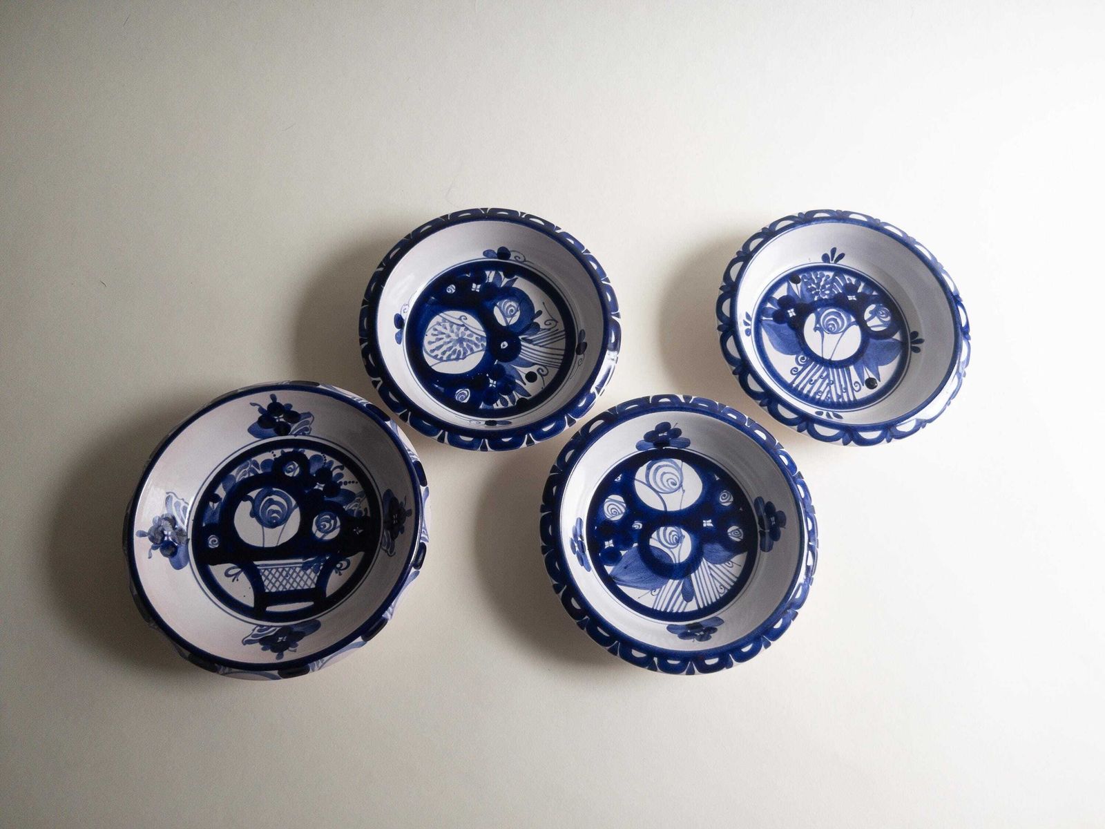 93.0 Swiss Pottery By Luzerner Keramik   Blue And White Bowls   Floral Decor   Set Of 4 photo