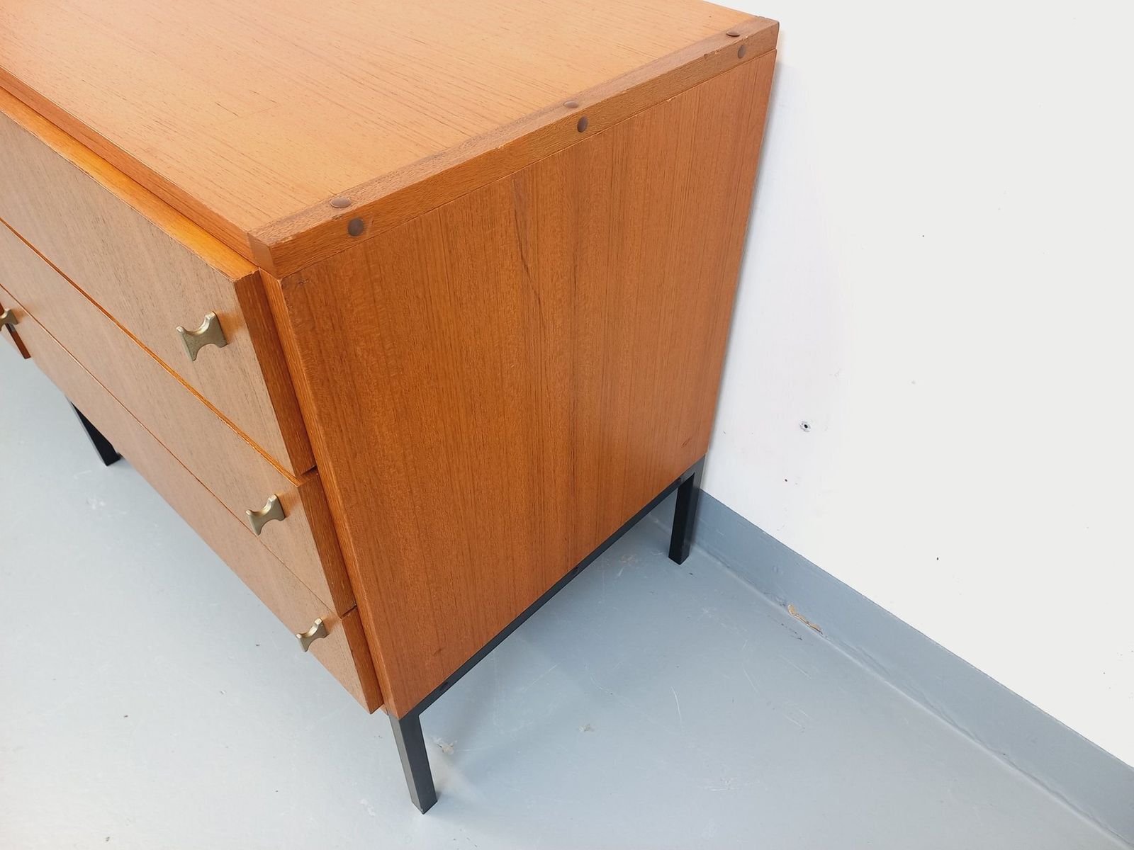 Small Modernist Sideboard By Arp Minvielle In Teak And Black Metal photo vintage