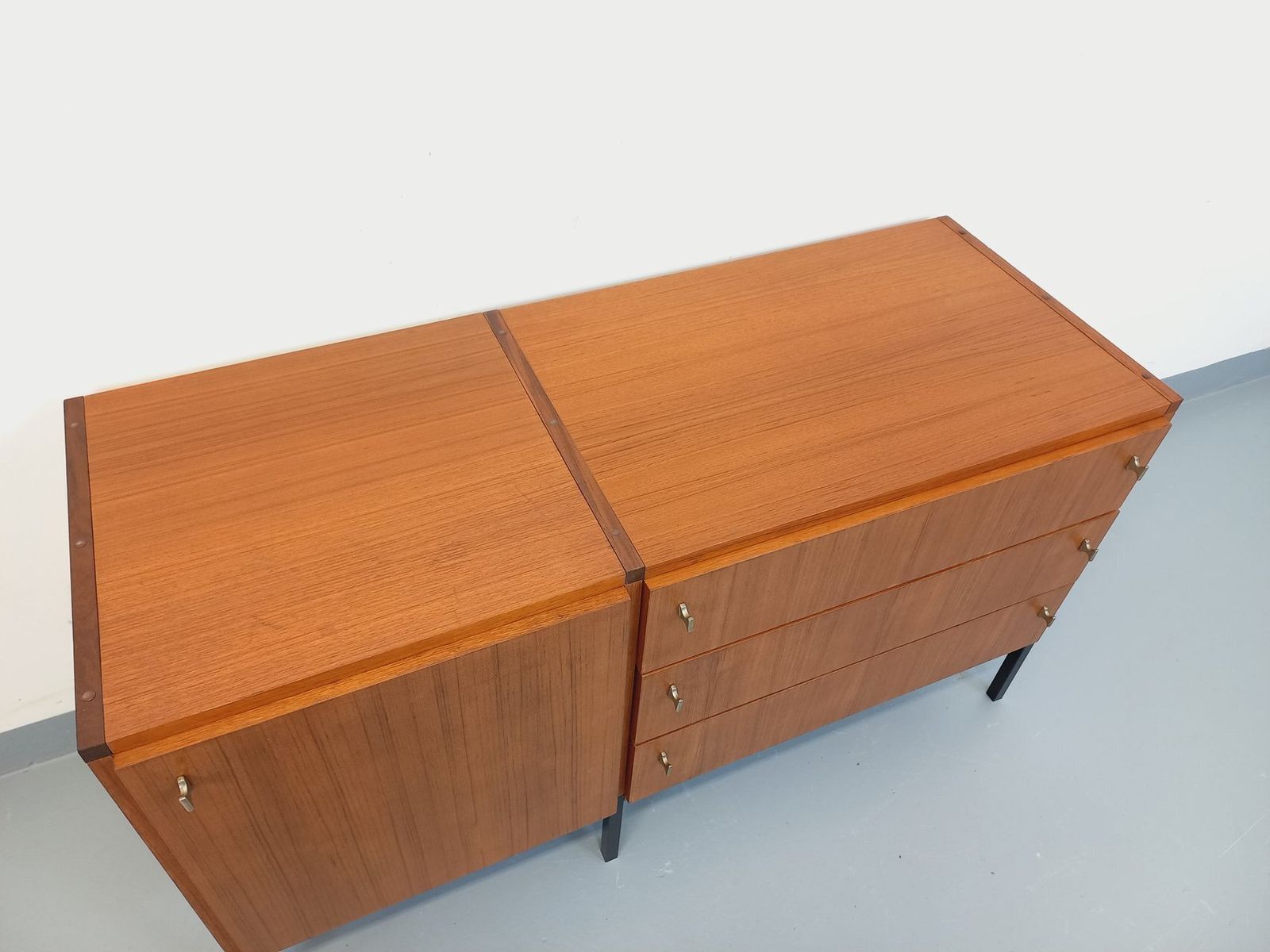 photo furniture Small Modernist Sideboard By Arp Minvielle In Teak And Black Metal