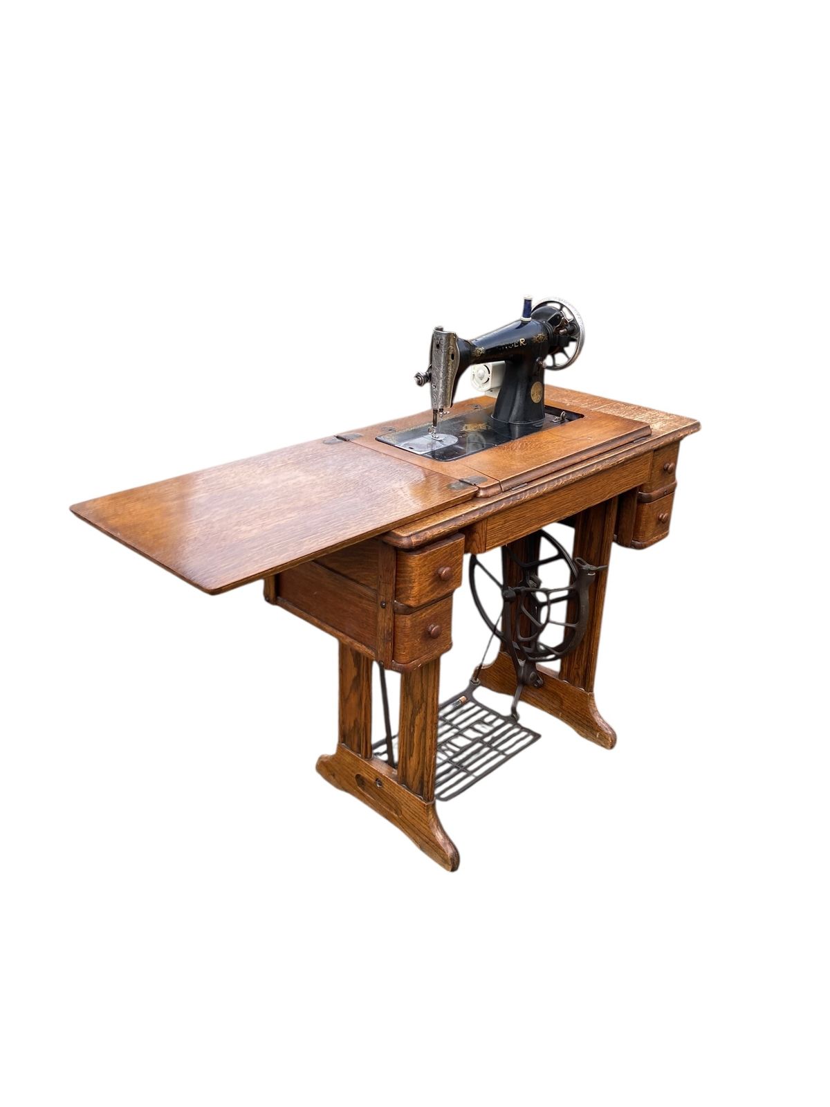 Vintage Singer Treadle Sewing Machine, Early 20th Century, Operational photo furniture