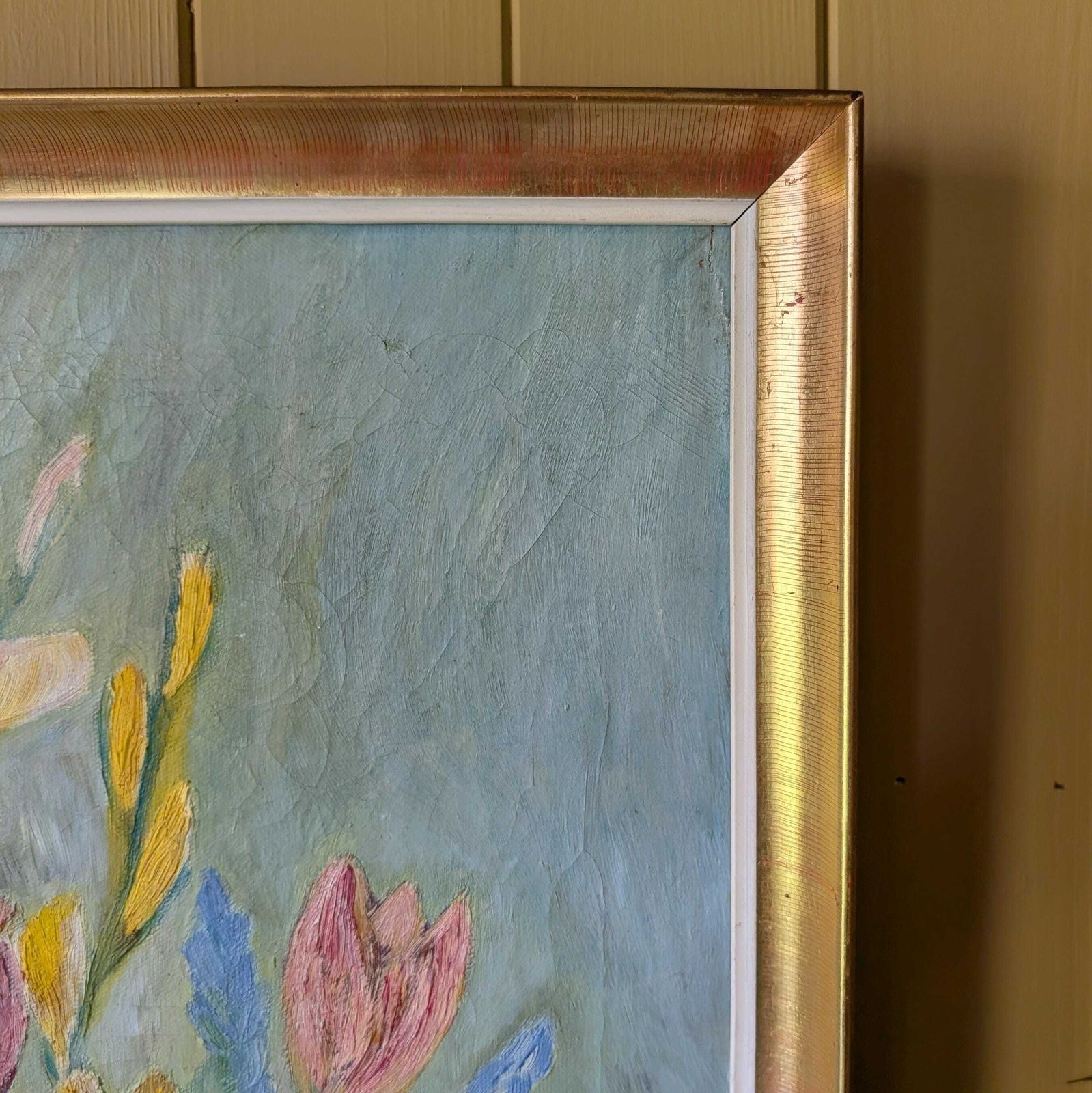 Mid Century Impressionist Floral Oil Painting photo furniture